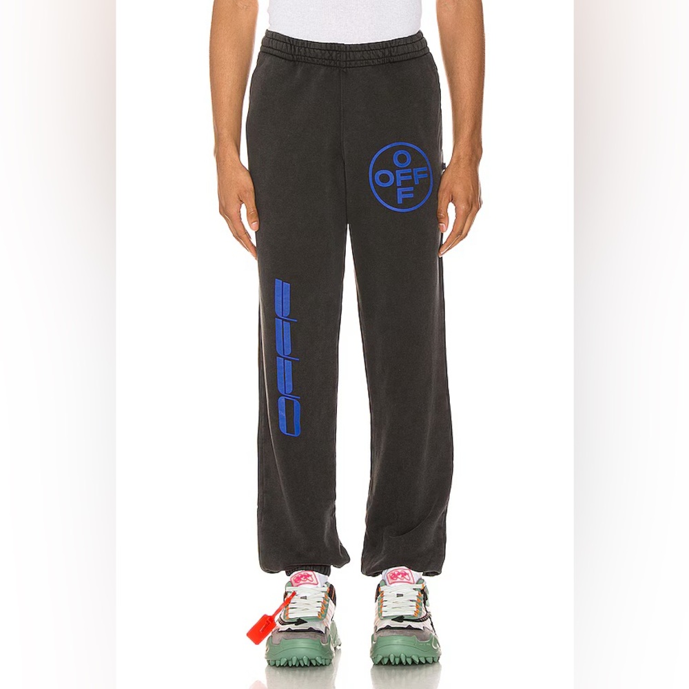 Off-White Black Joggers with Blue Graphics